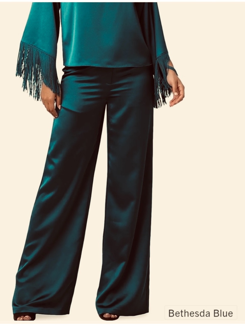 Trina Turk Nolita in Bethesda blue a deep Satin Teal WideLeg Pants